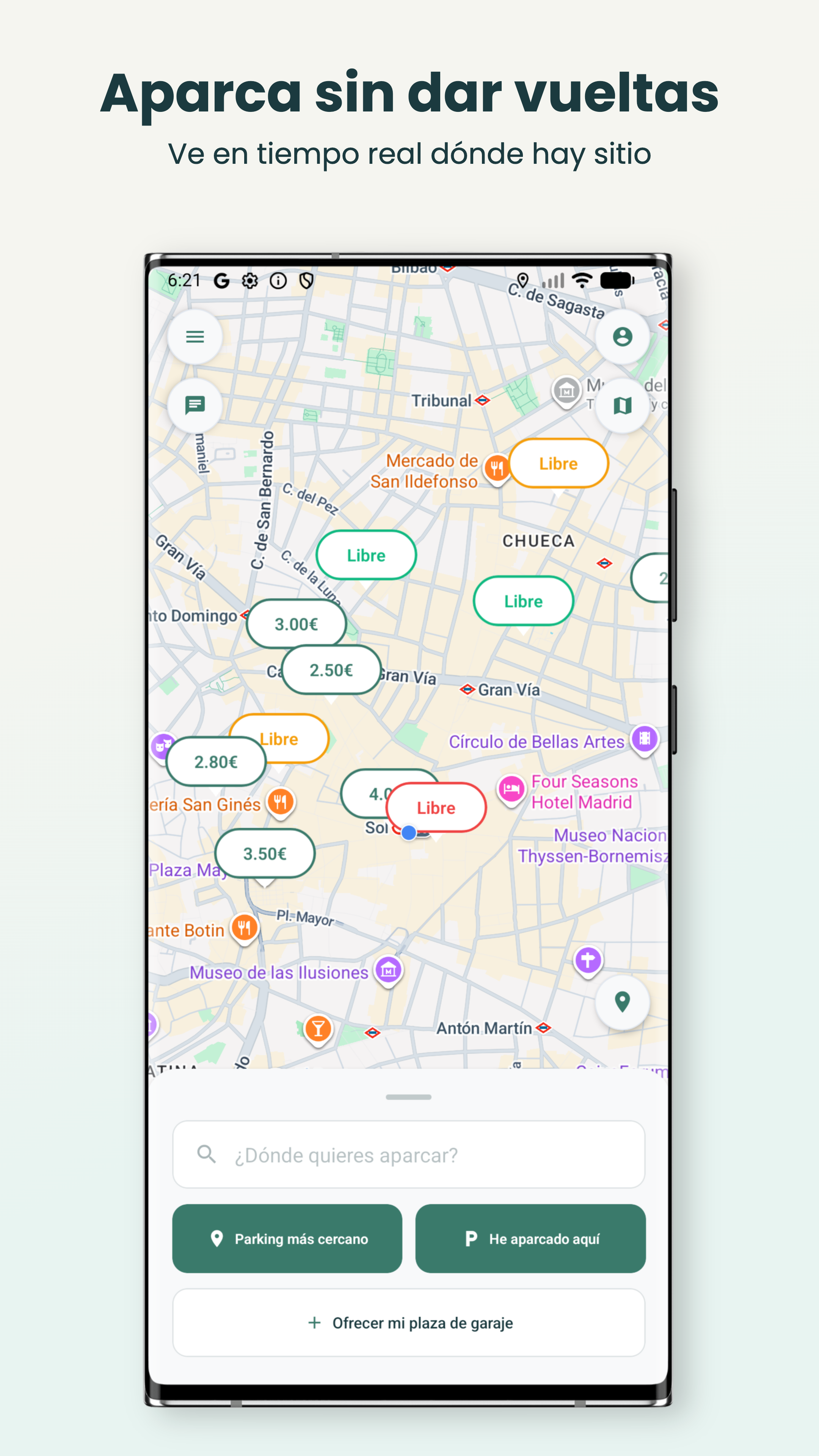Android - Mapa con plazas de aparcamiento libres y precios