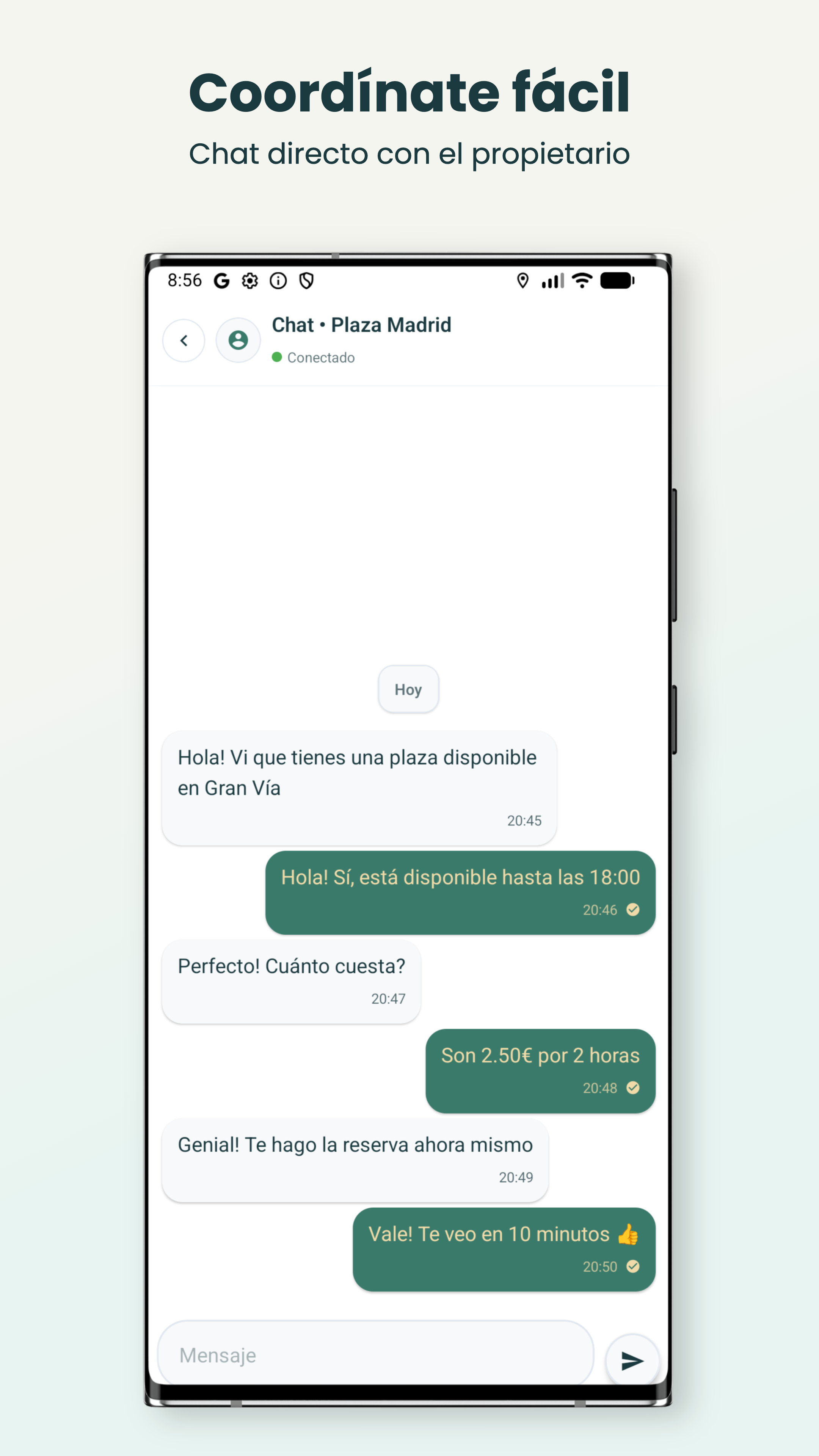 Android - Chat con el propietario de la plaza