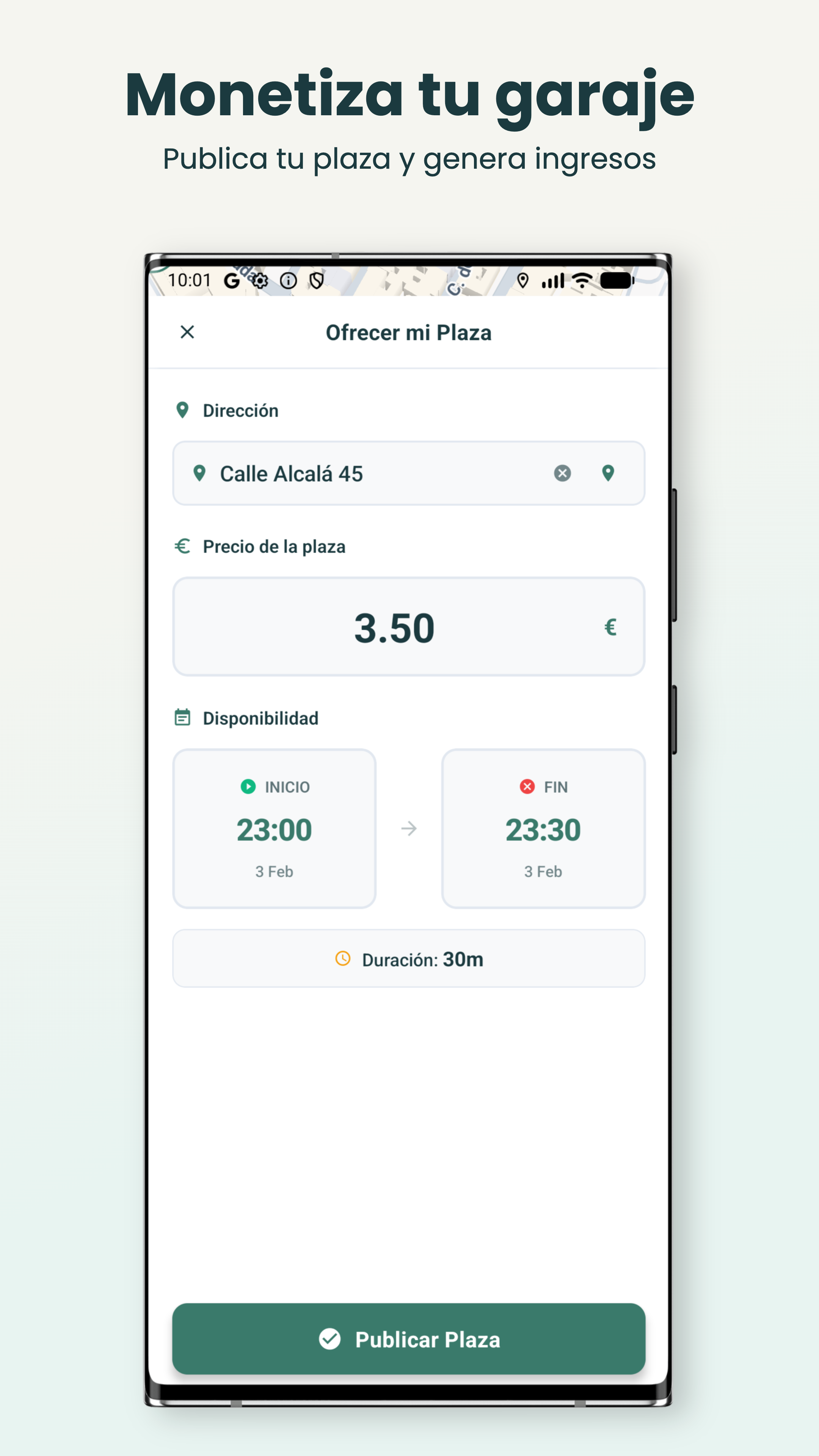 Android - Publicar plaza de garaje como propietario